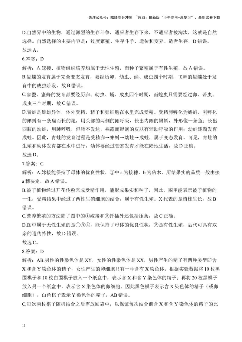 专题六生物圈中生命的延续和发展&mdash;&mdash;2025年中考生物二轮专题达标训练（含解析）_02中考总复习（2026版更新中）_08-生物-中考总复习_2025中考复习资料