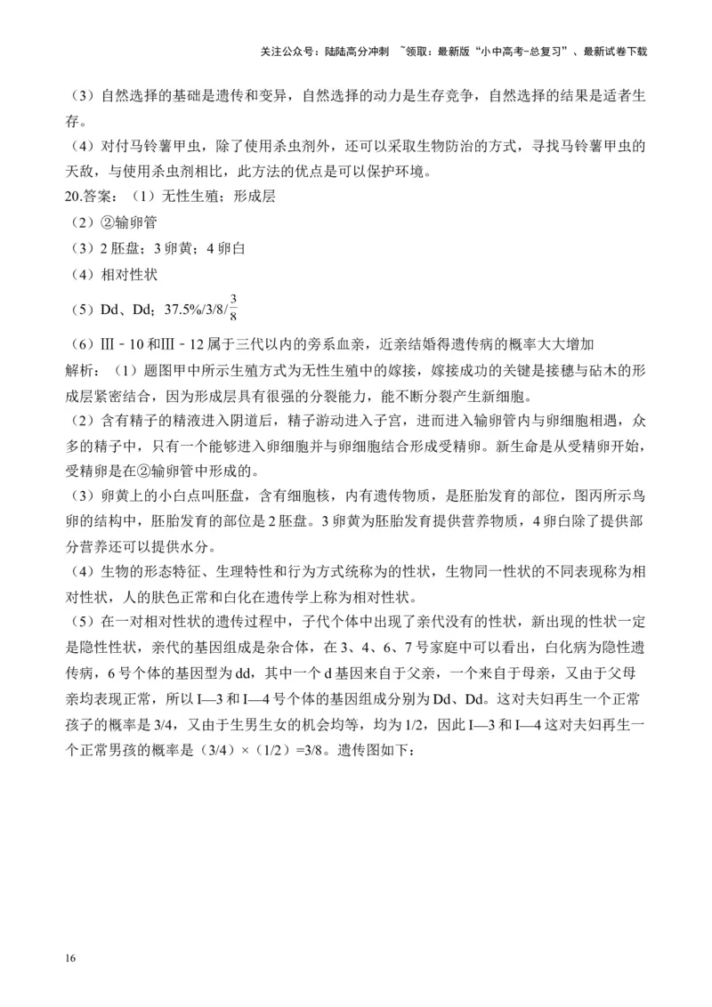 专题六生物圈中生命的延续和发展&mdash;&mdash;2025年中考生物二轮专题达标训练（含解析）_02中考总复习（2026版更新中）_08-生物-中考总复习_2025中考复习资料