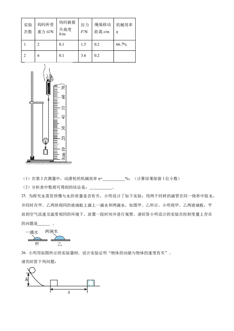 精品解析：北京市通州市2022-2023学年八年级下学期期中物理试题（原卷版）(1)_北京初中期末题_C605-京七八九_B京物理八九_物理_八年级下学期物理_2022-2023