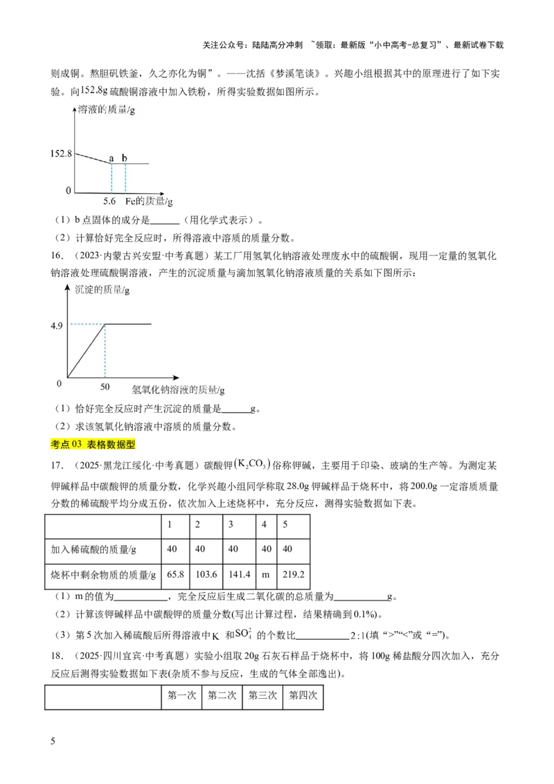 专题23化学计算题（原卷版）_02中考总复习（2026版更新中）_05-化学-中考总复习_2026年中考复习（更新中）_好题汇编三年（2023-2025）中考化学真题分类汇编（全国通用）