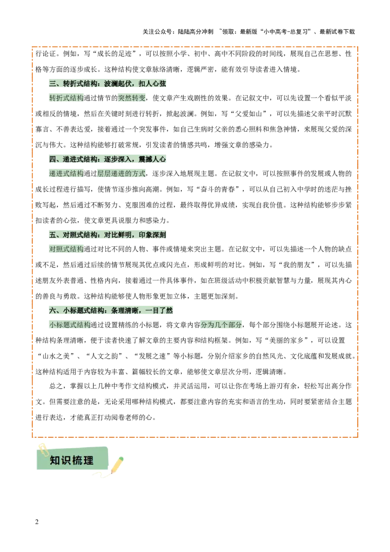 专题63中考作文之结构（1份思维导图+4大误区+6大突破法+常见结构技巧+技巧点拨+微点展示+结构模板）（原卷版）_02中考总复习（2026版更新中）_01-语文-中考总复习_2025年中考资料