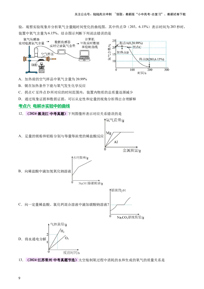 专题一坐标图像题（讲练）（原卷版）2_02中考总复习（2026版更新中）_05-化学-中考总复习_2025年中考复习资料_2025中考二轮课件ppt+讲义+练习化学_讲义+练习