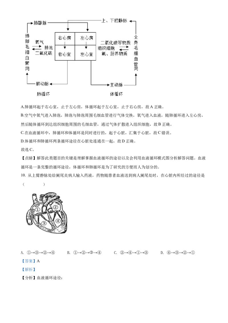 精品解析：北京市顺义区2021-2022学年七年级下学期期末生物试题（解析版）(1)_北京初中期末题_C605-京七八九_B京生物七八九_北京7下生物_2021-2022