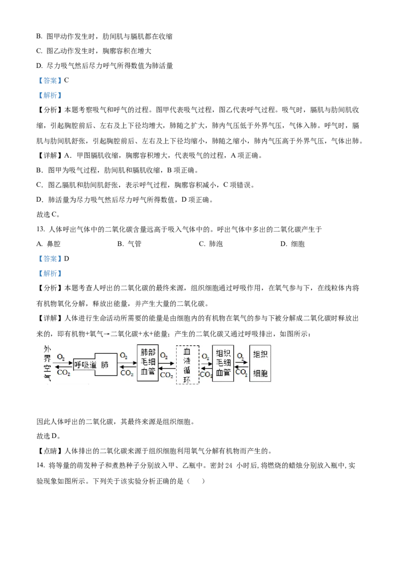 精品解析：北京市顺义区2021-2022学年七年级下学期期末生物试题（解析版）(1)_北京初中期末题_C605-京七八九_B京生物七八九_北京7下生物_2021-2022