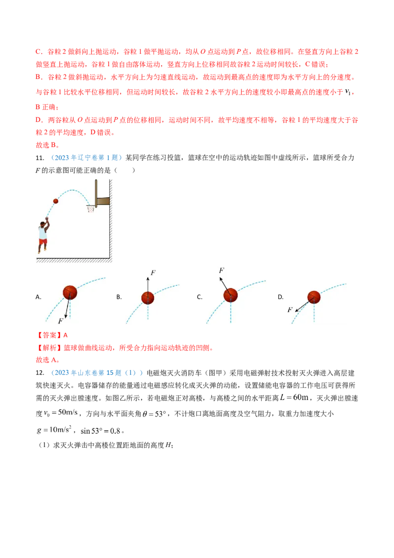 专题06抛体运动及运动的合成与分解-（解析版）_4.2025物理总复习_2025年新高考资料_专项复习_备战2025年高考物理真题题源解密（新高考通用）（完结）