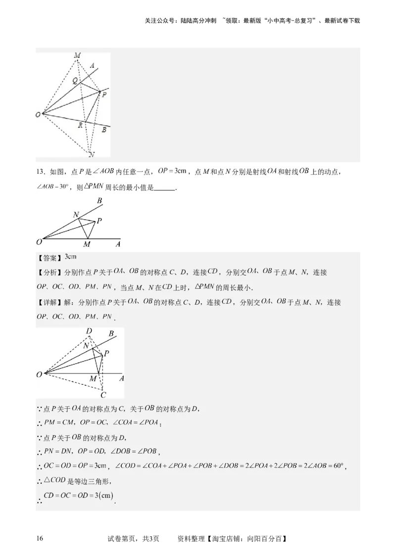 中考数学几何专项练习：将军饮马（解析版）_02中考总复习（2026版更新中）_02-数学-中考总复习_2024年中考复习资料_专项复习资料_2024年中考数学几何专项练习_解析版