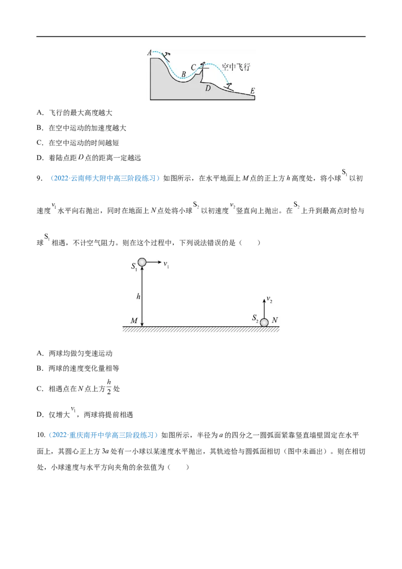 专题08抛体运动&mdash;&mdash;全攻略备战2023年高考物理一轮重难点复习（原卷版）_4.2025物理总复习_2023年新高复习资料_一轮复习_全攻略备战2023年高考物理一轮重难点复习