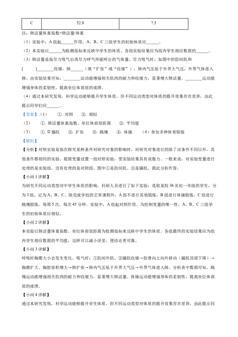 精品解析：北京市西城区2021-2022学年七年级下学期期末生物试题（解析版）(1)_北京初中期末题_C605-京七八九_B京生物七八九_北京7下生物_2021-2022