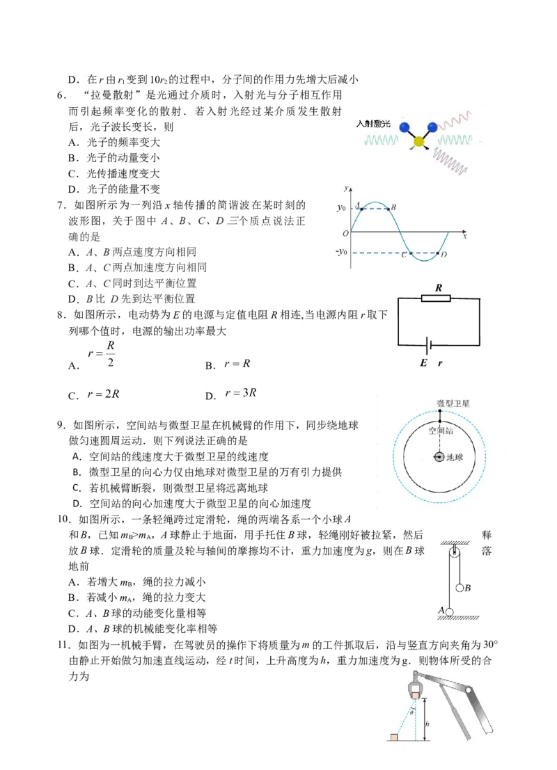 江苏省海门中学2024-2025学年高三上学期第一次学情检测物理试题_A1502026各地模拟卷（超值！）_10月_241019南通海门中学2025届高三上学期第一次调研考试