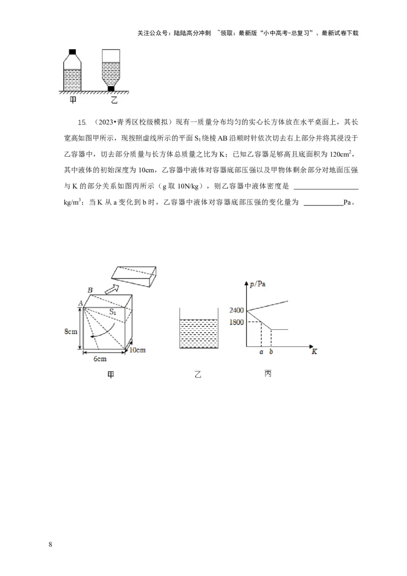 专题6不同形状容器的液体压强与压力分析（原卷版）_02中考总复习（2026版更新中）_04-物理-中考总复习_2024年中考复习资料_二轮复习