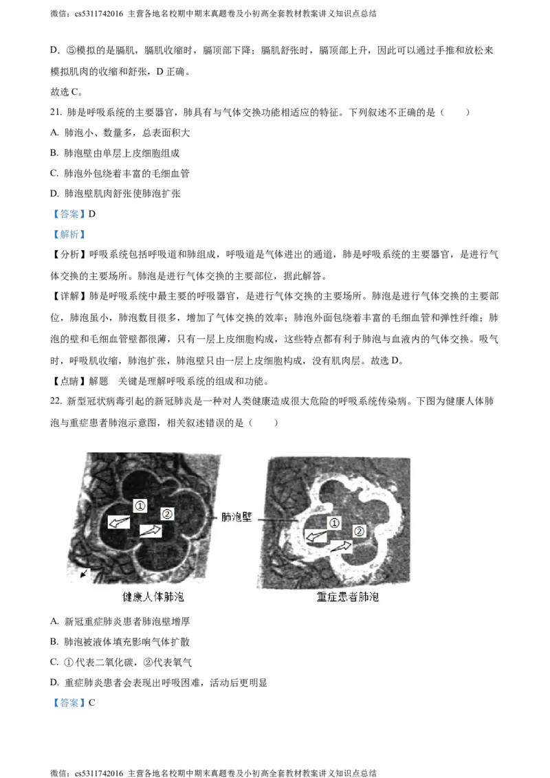 精品解析：北京市第二中学教育集团2023-2024学年七年级下学期生物期中试题（解析版）(1)_北京初中期末题_C605-京七八九_B京生物七八九_北京7下生物_2022-2024_北京生物7下期中
