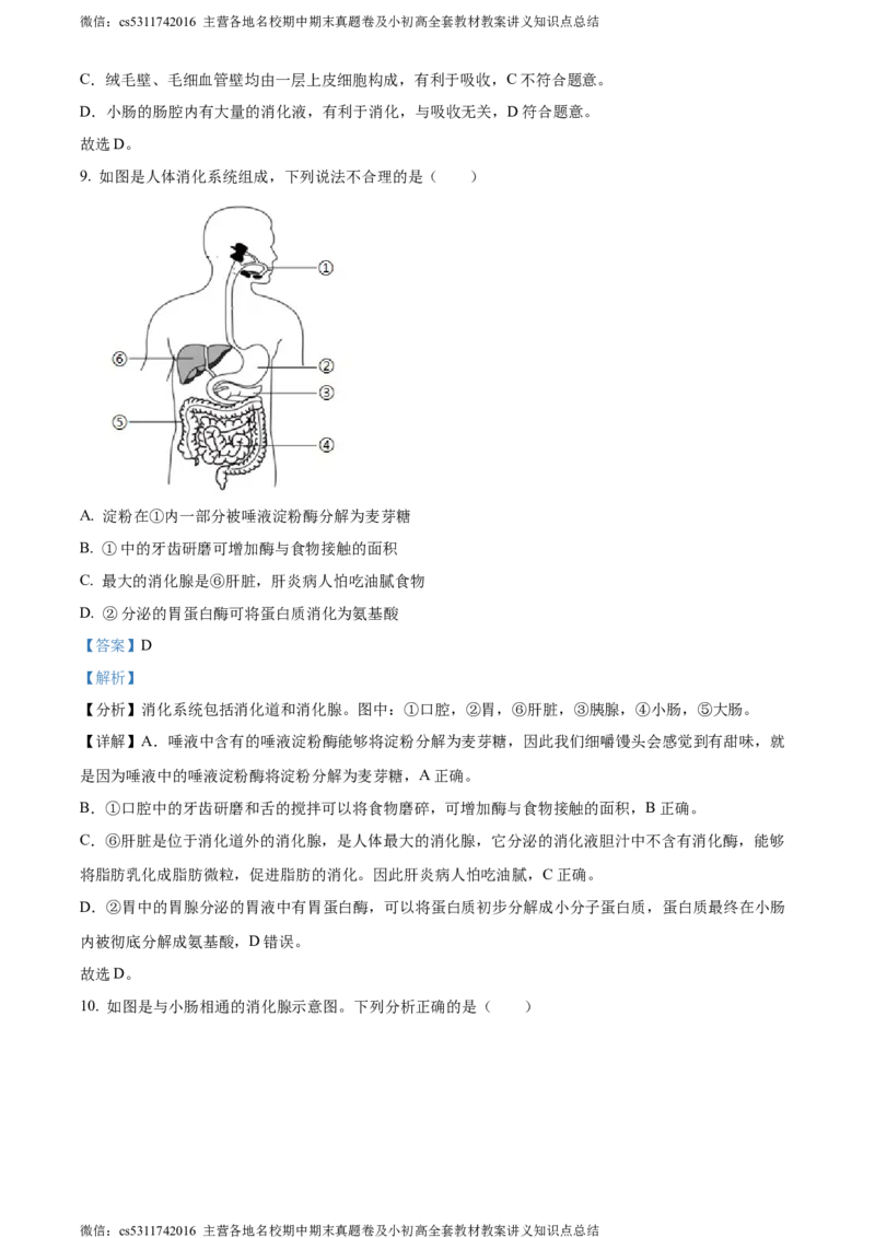 精品解析：北京市第二中学教育集团2023-2024学年七年级下学期生物期中试题（解析版）(1)_北京初中期末题_C605-京七八九_B京生物七八九_北京7下生物_2022-2024_北京生物7下期中