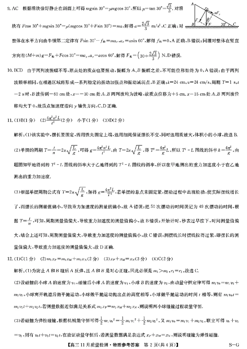 物理答案_A1502026各地模拟卷（超值！）_12月_241207九师联盟2025届高三12月联考（11月质量检测巩固卷）_2025届高三上学期12月联考物理