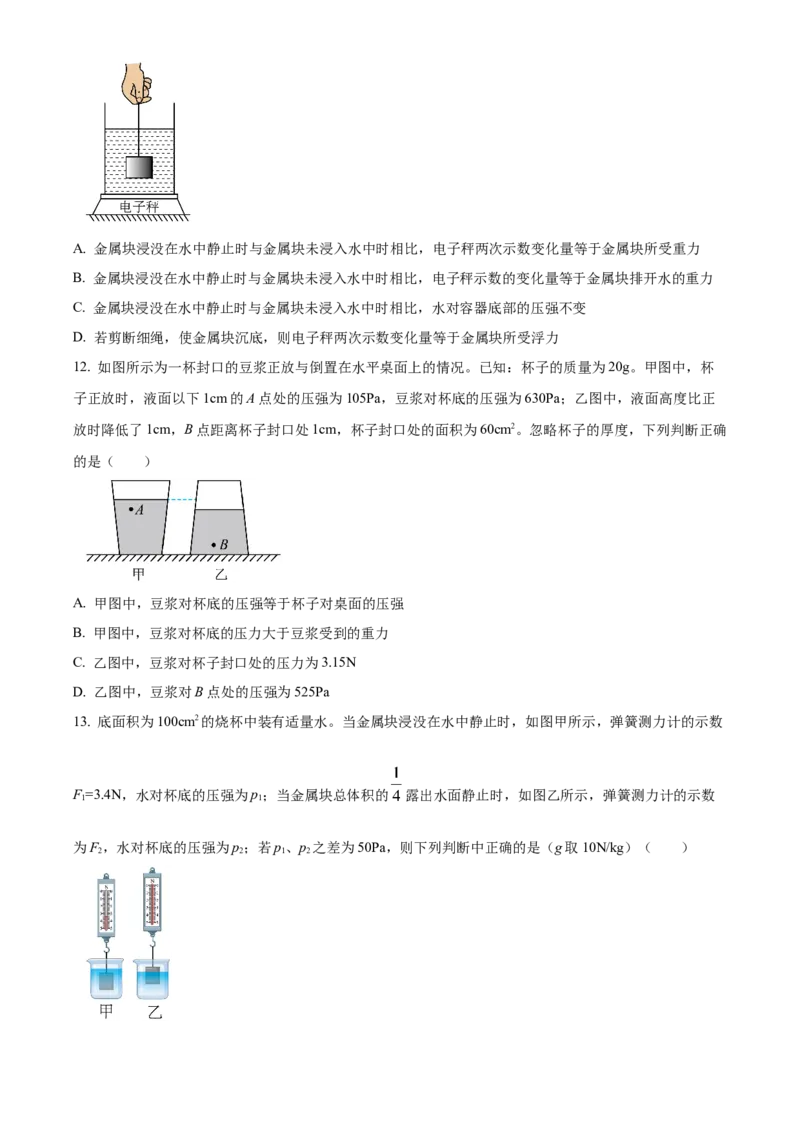精品解析：北京市首都师范大学附属中学2022-2023学年九年级下学期3月月考物理试题（原卷版）(1)_北京初中期末题_C605-京七八九_B京物理八九_物理_北京九下物理