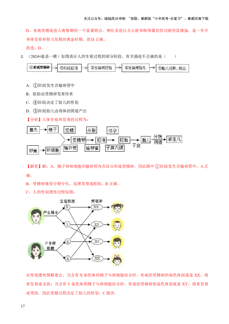 专题六遗传与进化（解析版）_02中考总复习（2026版更新中）_08-生物-中考总复习_2024年中考复习资料_三轮复习_查漏补缺2024年中考生物复习冲刺过关（全国通用）_查补知识&middot;通关练