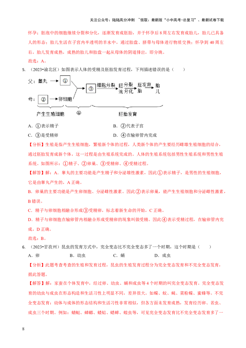 专题六遗传与进化（解析版）_02中考总复习（2026版更新中）_08-生物-中考总复习_2024年中考复习资料_三轮复习_查漏补缺2024年中考生物复习冲刺过关（全国通用）_查补知识&middot;通关练
