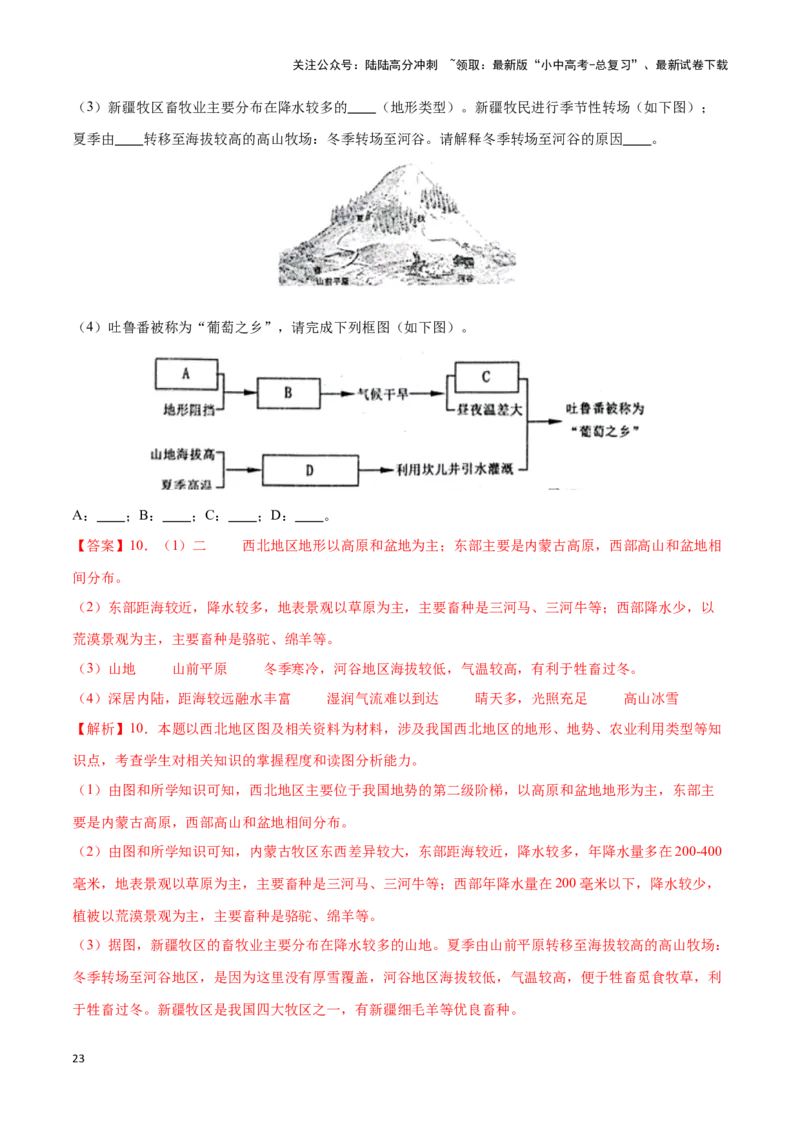 专题29西北地区-备战2024年中考地理识图速记手册与变式演练（全国通用）（解析版）_02中考总复习（2026版更新中）_09-地理-中考总复习_2024年中考复习资料_专项复习资料_答案解析版