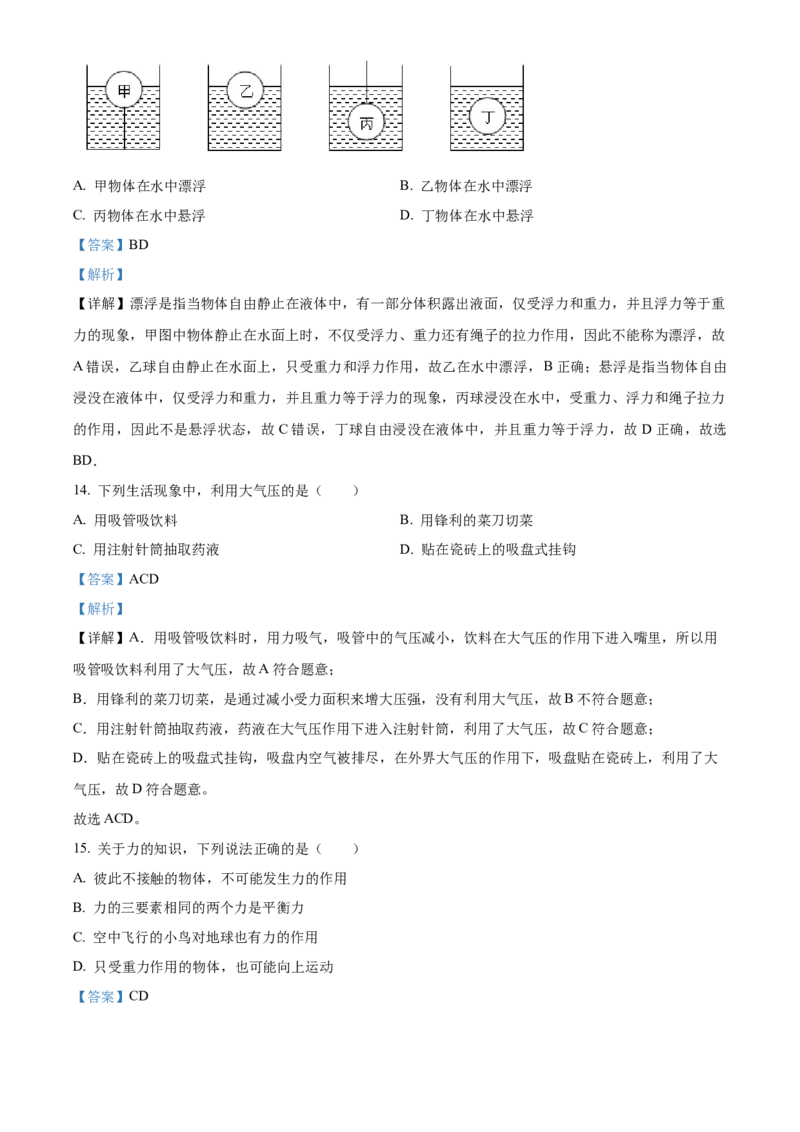 精品解析：北京市通州区2022-2023学年八年级上学期物理期末测试题（解析版）(1)_北京初中期末题_C605-京七八九_B京物理八九_物理_八年级上学期物理_2022-2023
