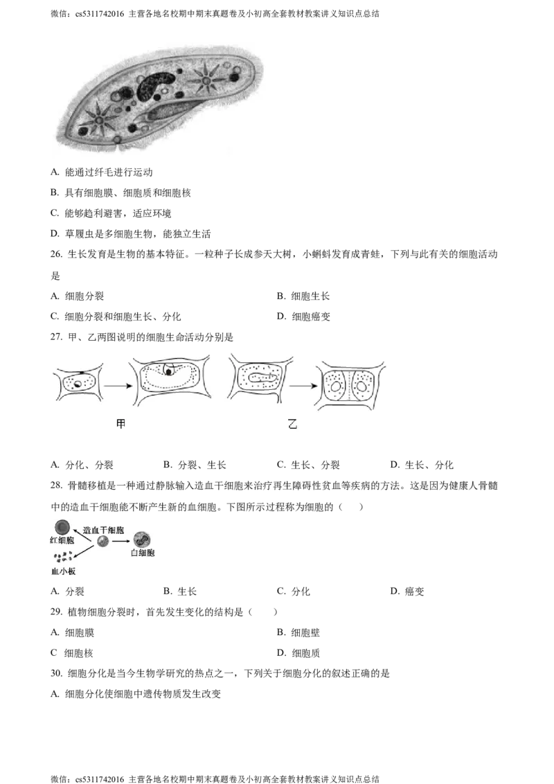 精品解析：北京市顺义区杨镇第二中学2023-2024学年七年级上学期期中生物试题（原卷版）(1)_北京初中期末题_C605-京七八九_B京生物七八九_北京7上生物_2022-2024_北京生物7上期中