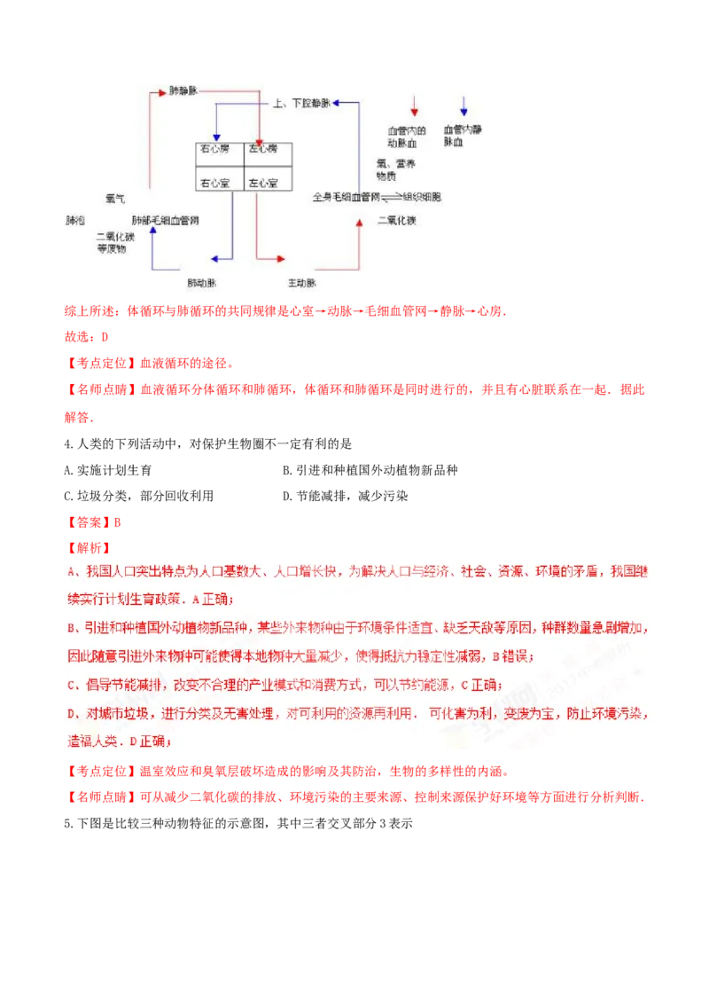 2017年山西省太原市中考生物真题（解析卷）_❤山西历年中考真题_8.山西中考生物2018-2025