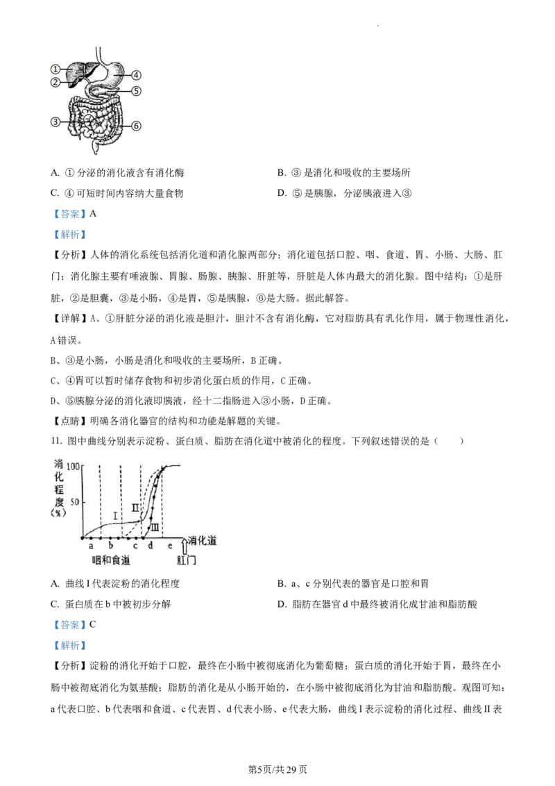 精品解析：北京市首都师范大学附属中学2021-2022学年七年级下学期期中生物试题（解析版）(1)_北京初中期末题_C605-京七八九_B京生物七八九_北京7下生物_2021-2022