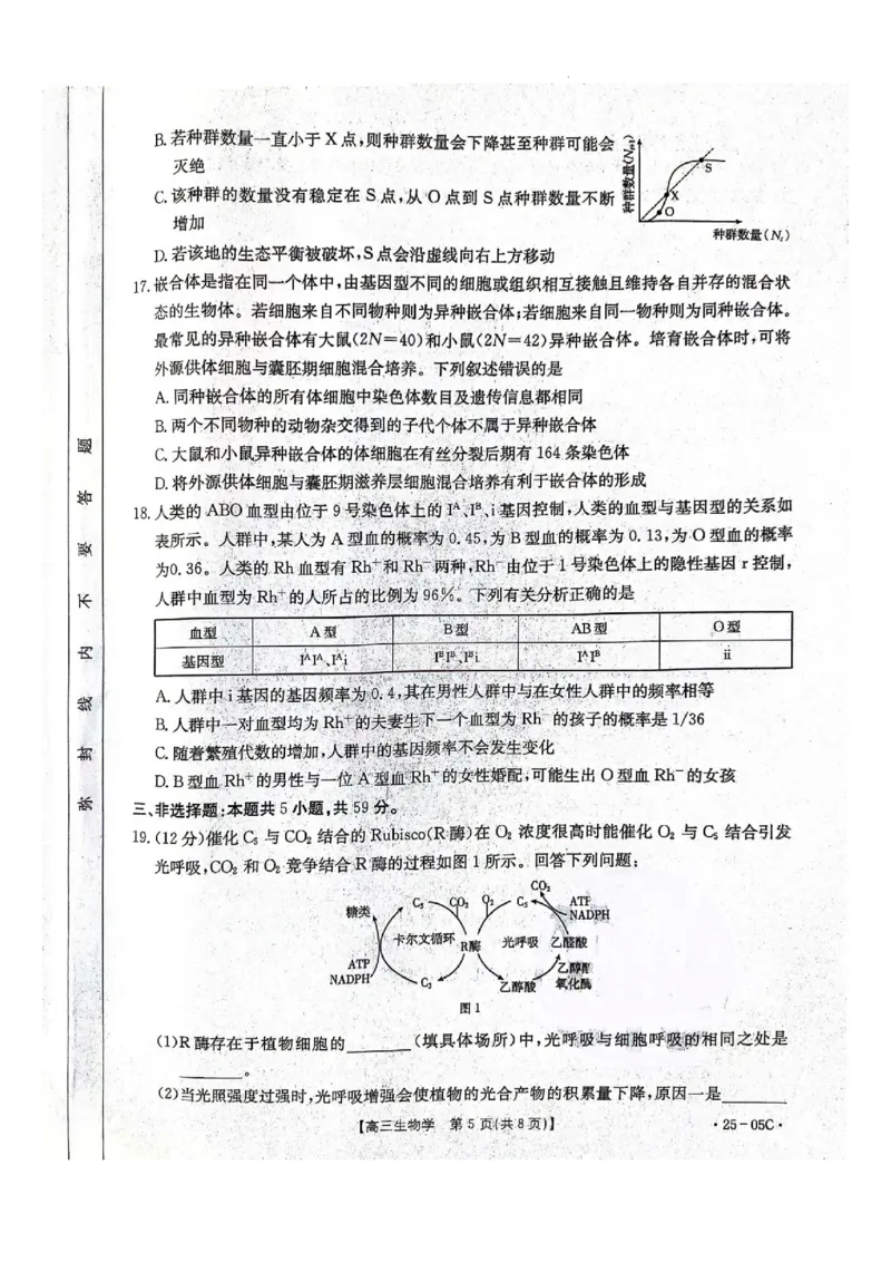 河北省邢台市邢襄联盟2024-2025学年高三上学期开学考试生物试题_A1502026各地模拟卷（超值！）_9月_240903河北金太阳2024-2025学年高三上学期开学考试（24-05C）