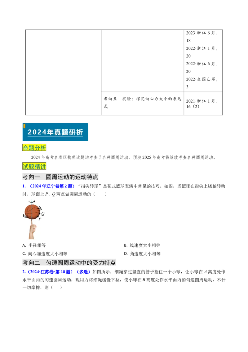 专题07圆周运动-（原卷版）_4.2025物理总复习_2025年新高考资料_专项复习_备战2025年高考物理真题题源解密（新高考通用）（完结）