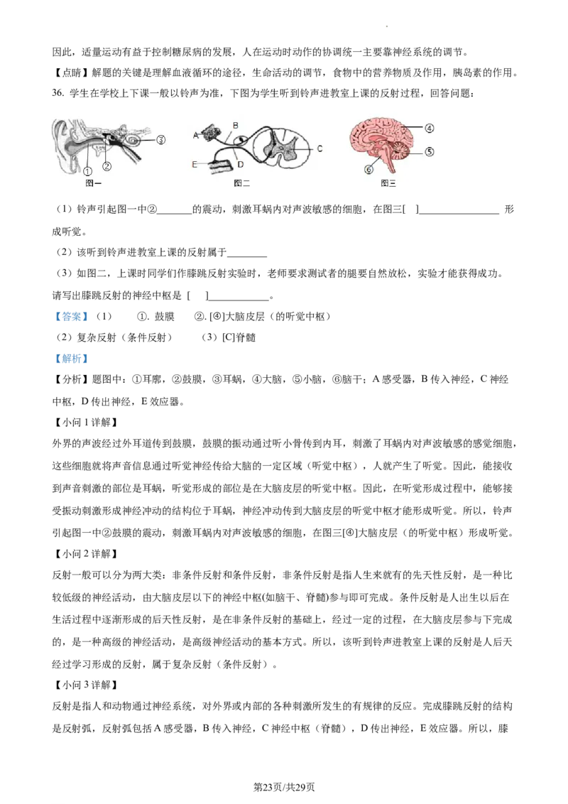 精品解析：北京市门头沟区2019-2020学年七年级下学期期末生物试题（解析版）(1)_北京初中期末题_C605-京七八九_B京生物七八九_北京7下生物_2019-2020