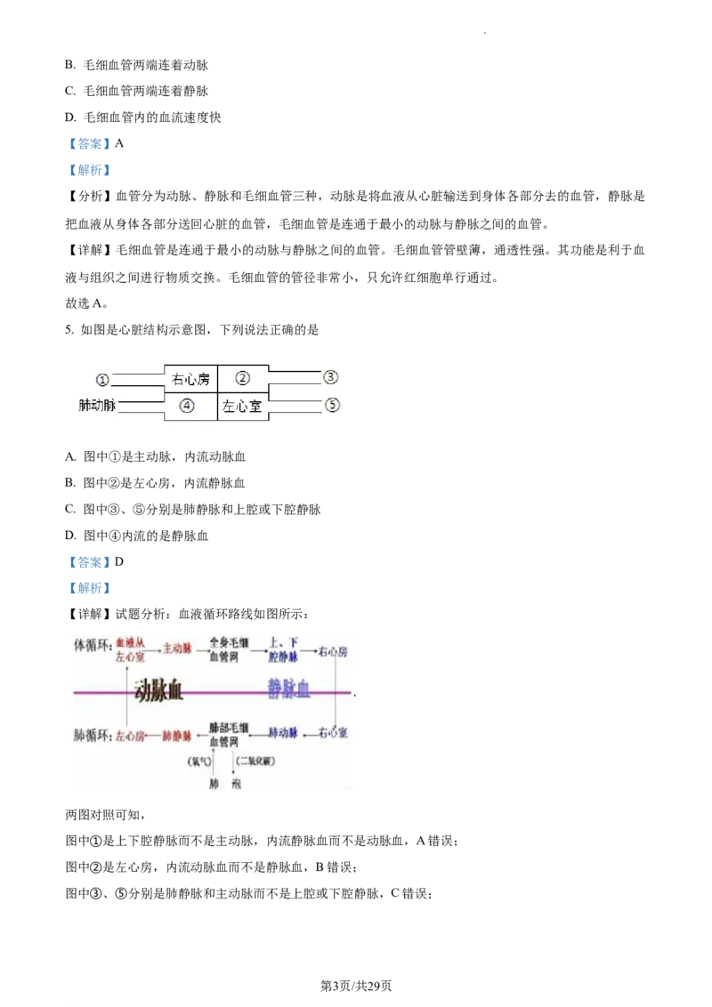 精品解析：北京市门头沟区2019-2020学年七年级下学期期末生物试题（解析版）(1)_北京初中期末题_C605-京七八九_B京生物七八九_北京7下生物_2019-2020