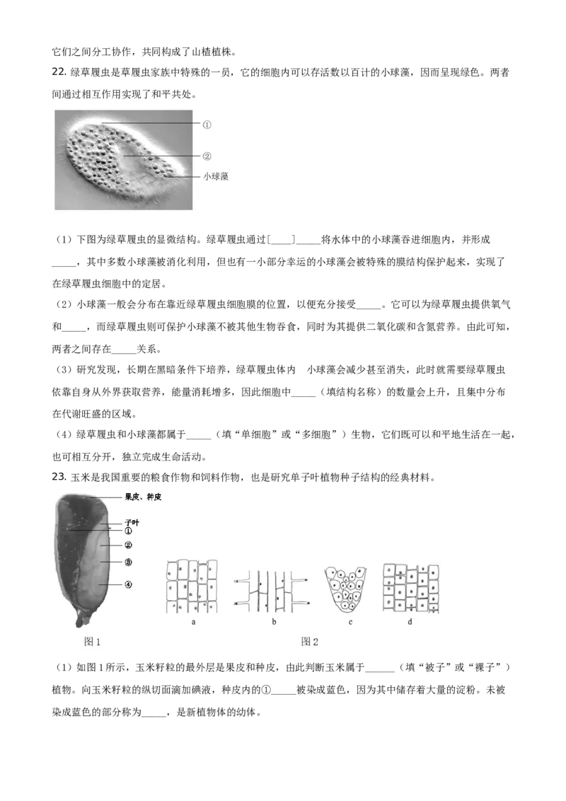 精品解析：北京市西城区2019-2020学年七年级上学期期末生物试题（原卷版）(1)_北京初中期末题_C605-京七八九_B京生物七八九_北京7上生物_2019-2020
