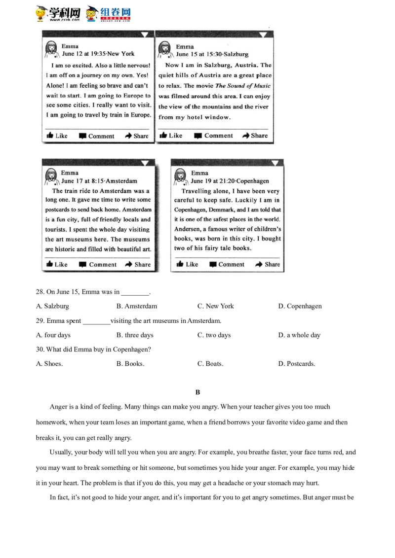 精品解析：北京景山学校远洋分校2019-2020学年八年级下学期期末英语试题（原卷版）(1)_北京初中期末题_C605-京七八九_B京英语七八九_北京8下英语_2019-2020