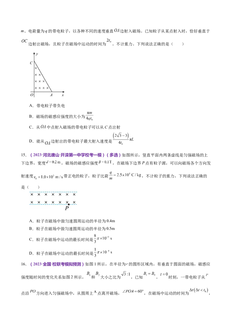 专题10磁场带电粒子在磁场中的运动（练习）（原卷版）_4.2025物理总复习_2024年新高考资料_2.2024二轮复习_2024年高考物理二轮复习讲练测（新教材新高考）
