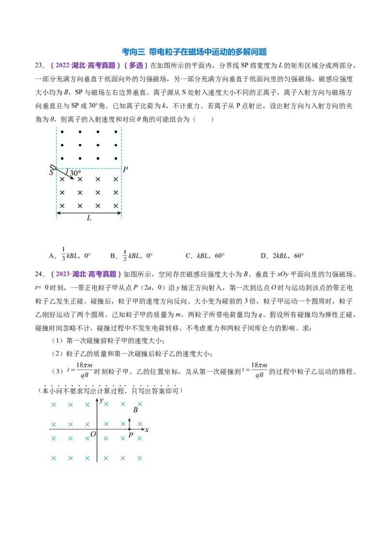 专题10磁场带电粒子在磁场中的运动（练习）（原卷版）_4.2025物理总复习_2024年新高考资料_2.2024二轮复习_2024年高考物理二轮复习讲练测（新教材新高考）