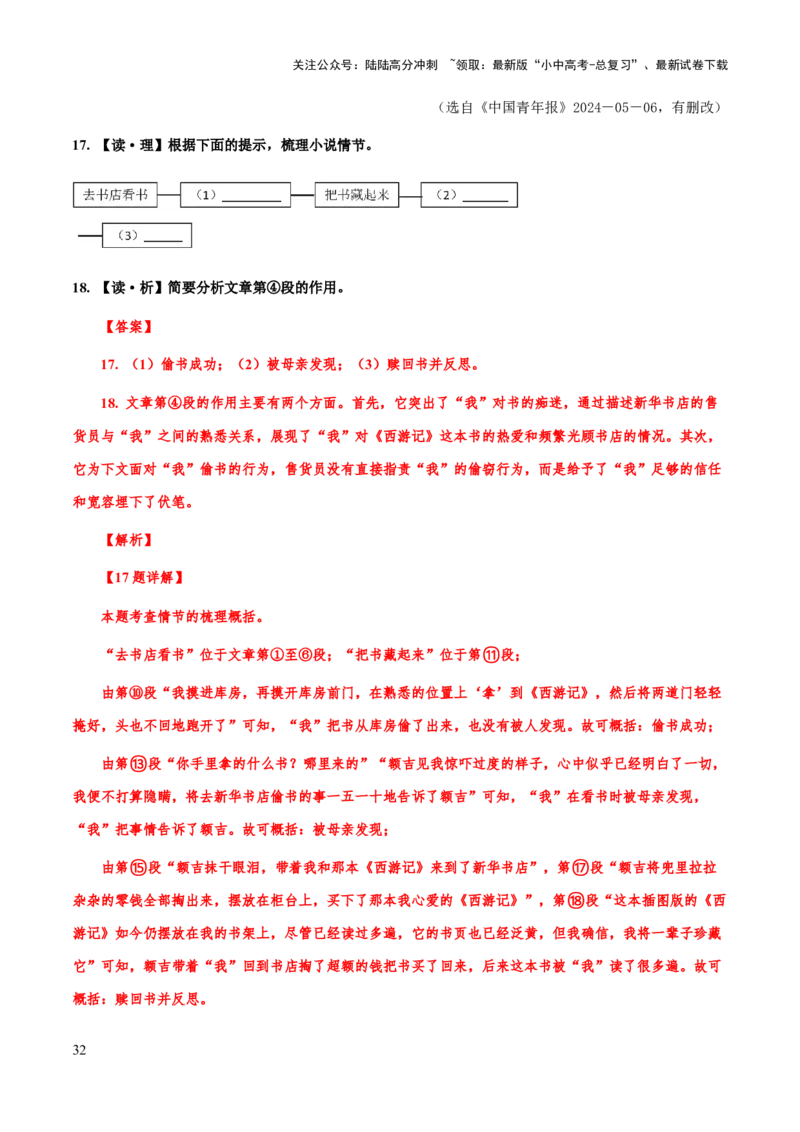 专题57文学类文本之情节（情节概括、情节手法、情节作用）（知识梳理+练习）(解析版）_02中考总复习（2026版更新中）_01-语文-中考总复习_2025年中考资料
