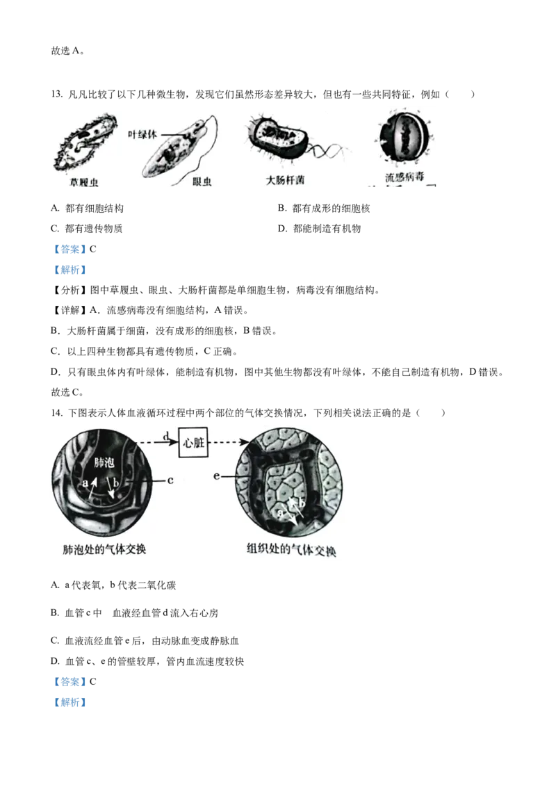 2023年山西省阳泉市中考生物真题（解析卷）_❤山西历年中考真题_8.山西中考生物2018-2025