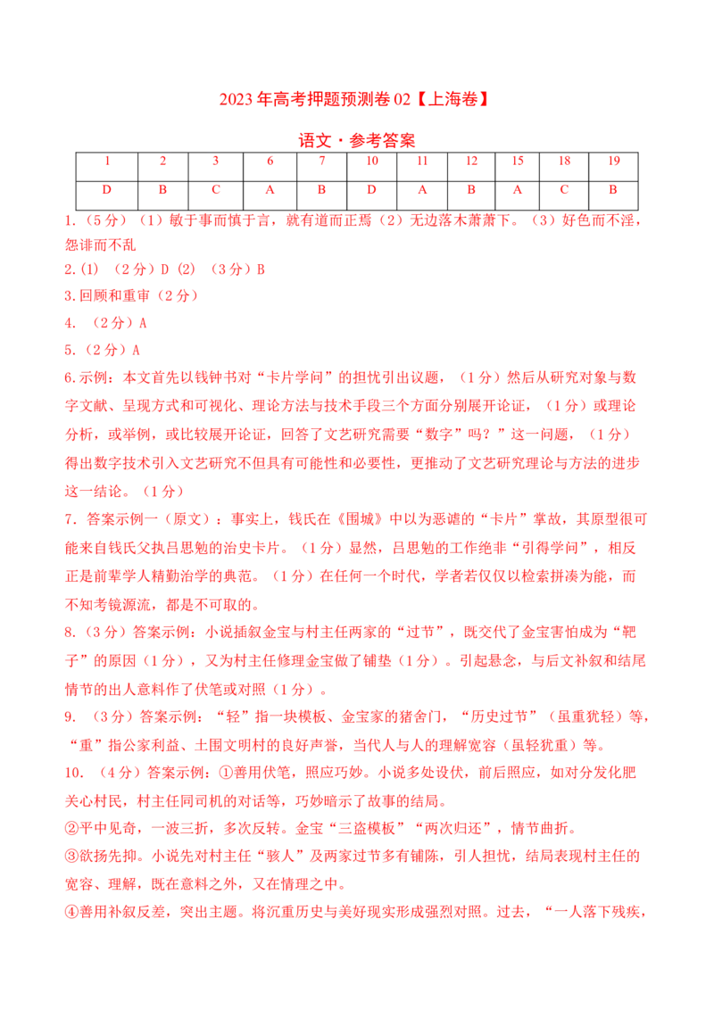 2023年高考押题预测卷02（上海卷）-语文（参考答案）(1)_1.2025语文总复习_2023年新高考资料_2023年高考语文押题预测卷