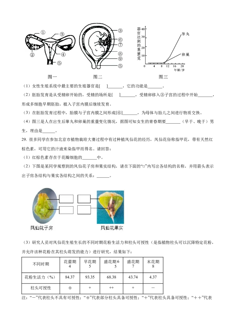精品解析：北京市燕山地区2022-2023学年八年级上学期期末生物试题（原卷版）(1)_北京初中期末题_C605-京七八九_B京生物七八九_北京八上生物_2022-2023
