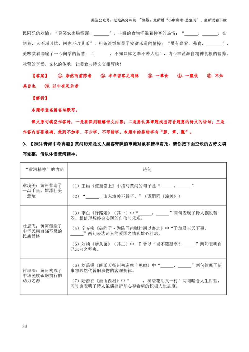 专题42古诗文（名篇名句）默写（知识梳理+练习）(解析版）_02中考总复习（2026版更新中）_01-语文-中考总复习_2025年中考资料_备战2025年中考语文一轮复习考点突破（全国通用）