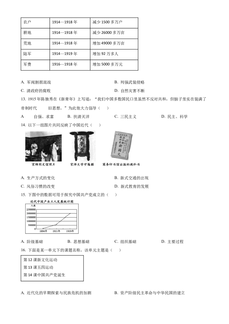 精品解析：北京市朝阳区2022-2023学年八年级上学期期末历史试题（原卷版）(1)_北京初中期末题_C605-京七八九_B京历史七八九_北京8上历史_2022-2024_北京历史8上期末