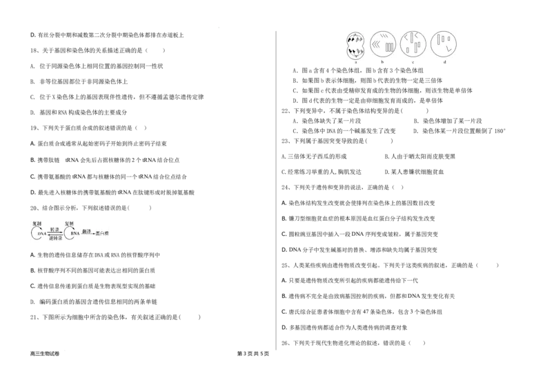 黑龙江省木斯市第八中学2024-2025学年高三上学期12月月考生物_A1502026各地模拟卷（超值！）_12月_241208黑龙江省木斯市第八中学2024-2025学年高三上学期12月月考试题（全科）