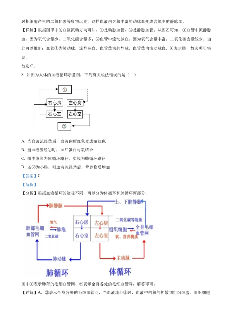 精品解析：北京市通州区2021-2022学年七年级下学期期末生物试题（解析版）(1)_北京初中期末题_C605-京七八九_B京生物七八九_北京7下生物_2021-2022
