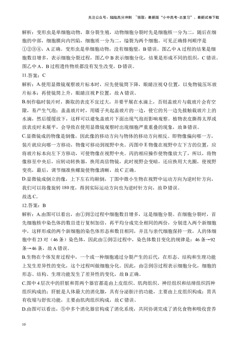 专题二生物体的结构层次&mdash;&mdash;2025年中考生物二轮专题达标训练（含解析）_02中考总复习（2026版更新中）_08-生物-中考总复习_2025中考复习资料_2025年中考生物二轮专题达标训练(含解析)