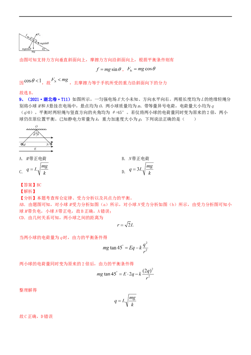 专题1.1力与物体的平衡（练）-2023年高考物理二轮复习讲练测（新高考专用）（解析版）_4.2025物理总复习_2023年新高复习资料_二轮复习_2023年高考物理二轮复习讲练测（新高考专用）