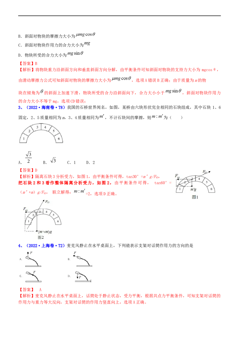 专题1.1力与物体的平衡（练）-2023年高考物理二轮复习讲练测（新高考专用）（解析版）_4.2025物理总复习_2023年新高复习资料_二轮复习_2023年高考物理二轮复习讲练测（新高考专用）