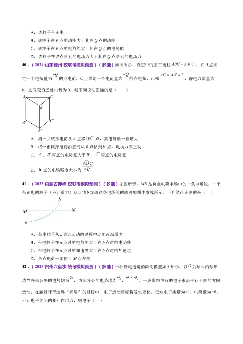 专题09电场带电粒子在电场中的运动（练习）（原卷版）_4.2025物理总复习_2024年新高考资料_2.2024二轮复习_2024年高考物理二轮复习讲练测（新教材新高考）