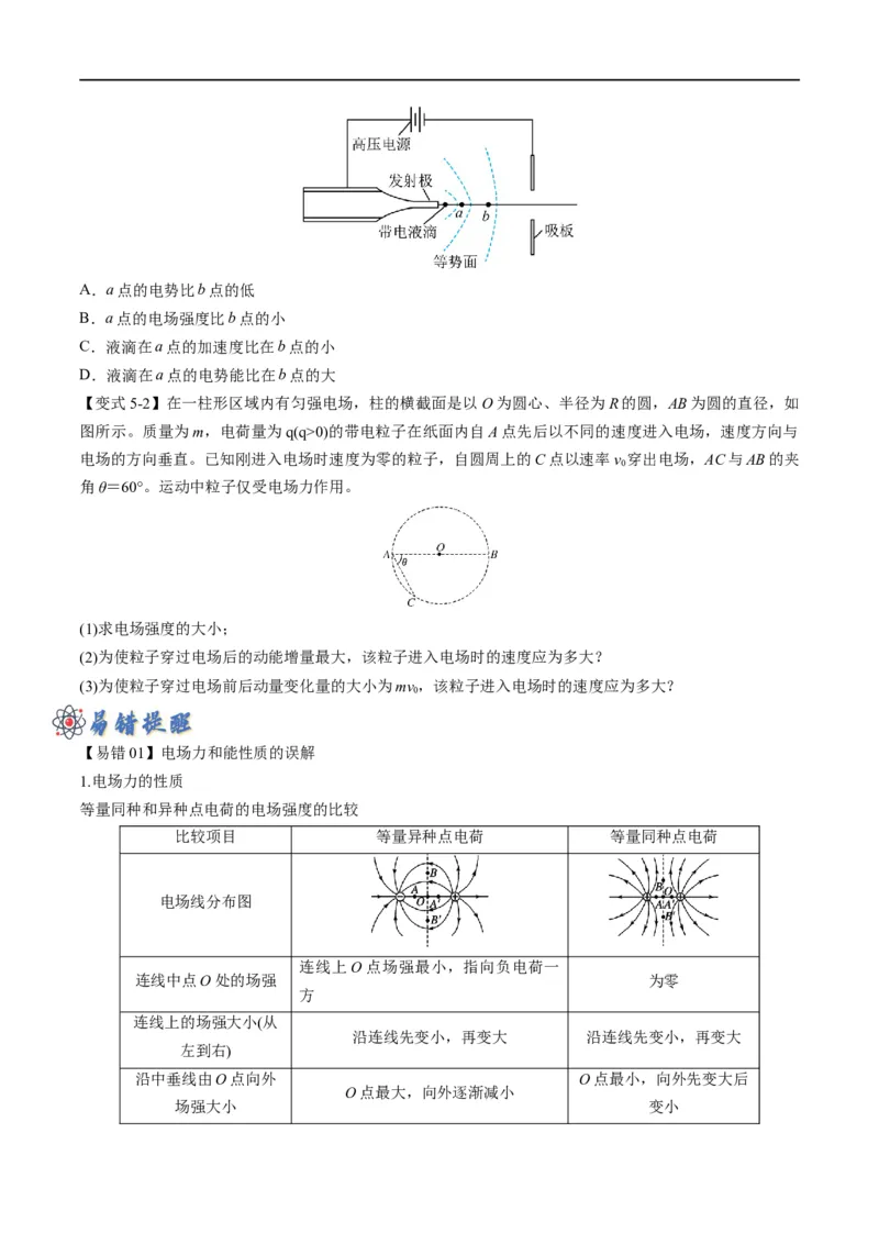 专题09：电场性质、带电粒子在电场中的运动（原卷版）_4.2025物理总复习_赠品通用版（老高考）复习资料_二轮复习_2023年高考物理毕业班二轮热点题型归纳与变式演练（全国通用）