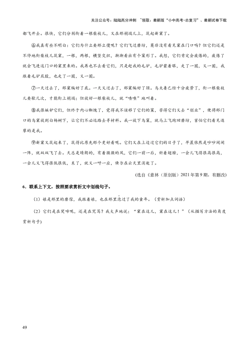 专题56文学类文本之人物（人物描写手法、人物形象、次要人物）（知识梳理+练习）(原卷版）_02中考总复习（2026版更新中）_01-语文-中考总复习_2025年中考资料