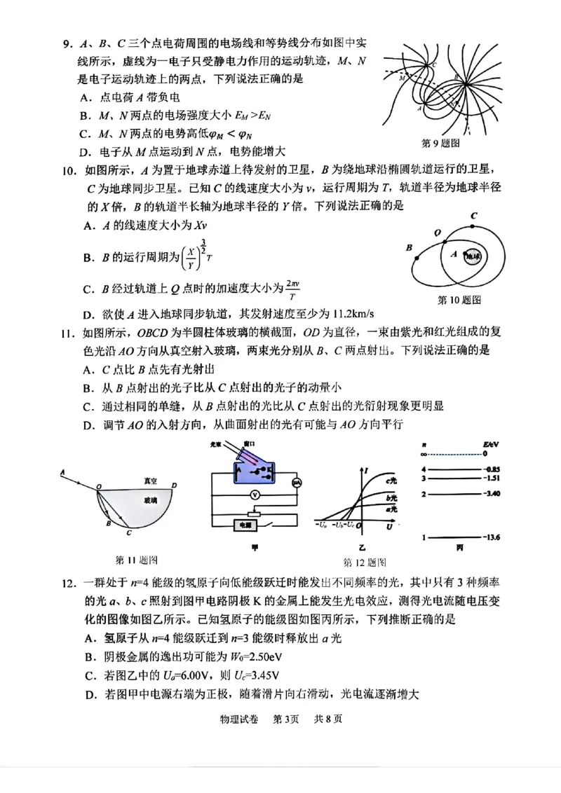 物理试卷_A1502026各地模拟卷（超值！）_11月_241108浙江省宁波2025届高三一模_宁波2025届高三一模物理