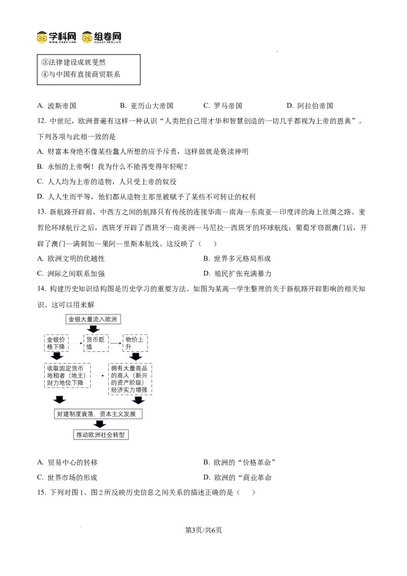 黑龙江省哈尔滨师范大学青冈实验中学校2025届高三上学期期中考试历史_A1502026各地模拟卷（超值！）_12月