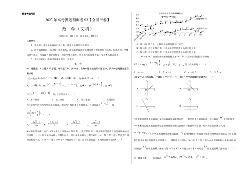 2023年高考押题预测卷02全国甲卷文科（考试版）A3_2.2025数学总复习_2023年新高考资料_42023年高考数学押题预测卷